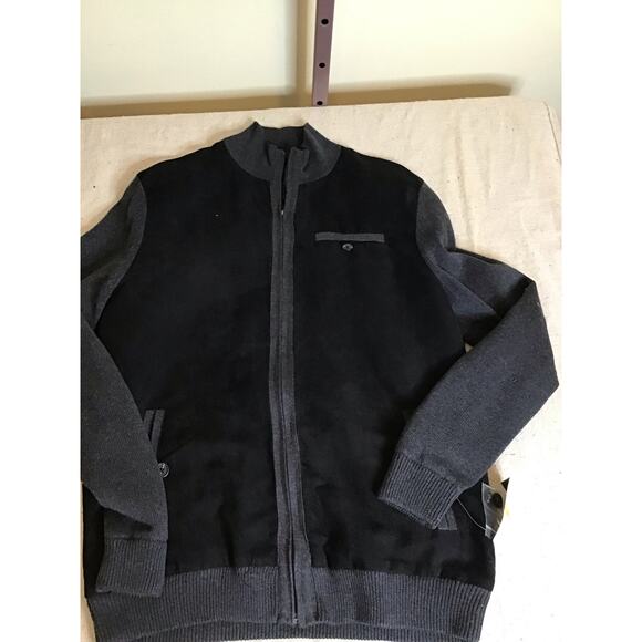 Tasso Elba Mens Faux Suede Knit Sweater/ Bomber Jacket Sz.Small Black NWT - Picture 3 of 10